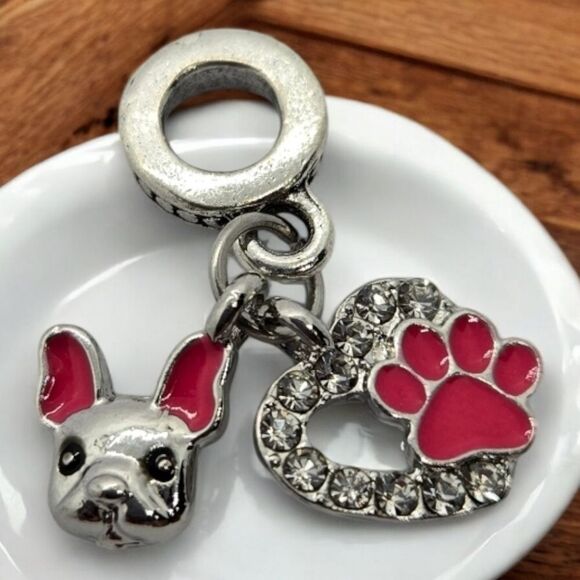 Bulldog Dog Mom 🐾 Pet Love Charm Bracelet Charms Rhinestone Paw Print Dangle - Picture 2 of 6